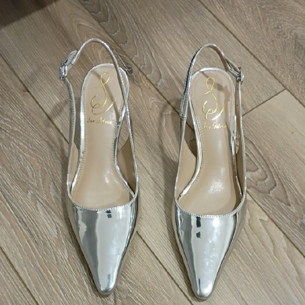 Sam Edelman Silver Slingback Pointed Toe Heels